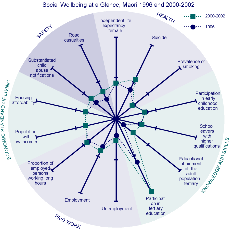 Social Wellbeing at a Glance, Māori 1996 and 2000-2002