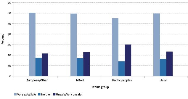 Figure SS2.2 – Proportion of population aged 15 years and over by feelings of safety about walking alone in their neighbourhood after dark, by ethnic group, 2014