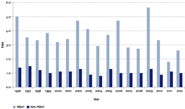 Figure SS3.4 – Assault mortality rates, by ethnic group, 1996–2012